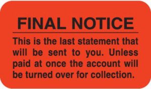 MAP1360 - FINAL NOTICE - Fl Red, 1-1/2" X 7/8" (Roll of 250)
