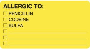 MAP1550 - ALLERGIC TO: - Fl Chartreuse, 3-1/4" X 1-3/4" (Roll of 250)
