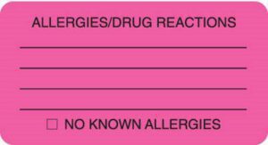 MAP1730 - ALLERGIES/DRUG REACTIONS - Fl Pink, 3-1/4" X 1-3/4" (Roll of 250)