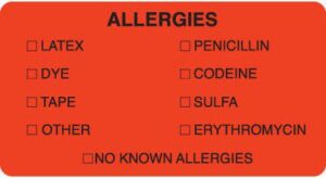 MAP3250 - ALLERGIES - Fl Red, 3-1/4" X 1-3/4" (Roll of 250)