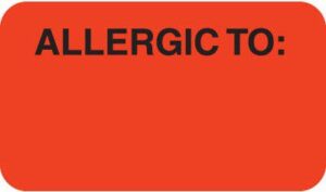 MAP3390 - ALLERGIC TO: - Fl Red, 1-1/2" X 7/8" (Roll of 250)