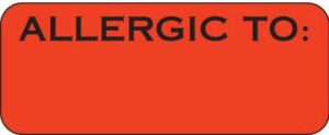 SS16 - ALLERGIC TO: - Fl Red, 1-7/8" X 3/4" (Roll of 500)