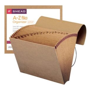 Smead 70121 Expanding File, Alphabetic (A-Z), 21 Pockets, Flap and Cord Closure, 12" W x 10" H, Kraft Stock, 5/Box