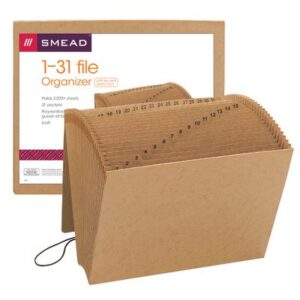 Smead 70168 Expanding File, Daily (1-31), 31 Pockets, Flap and Cord Closure, 12" W x 10" H, Kraft Stock, 6/Box