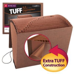 Smead 70318 TUFF Expanding File, Alphabetic (A-Z), 21 Pockets, Flap and Elastic Cord Closure, 12" W x 10" H, Redrope-Printed Stock, 5/Box