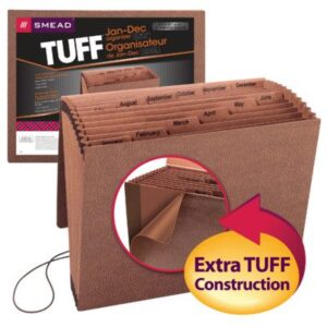 Smead 70388 TUFF Expanding File, Monthly (Jan.-Dec.), 12 Pockets, Flap and Elastic Cord Closure, 12" W x 10" H, Redrope-Printed Stock, 5/Box