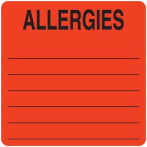UL926 - ALLERGIES - Fl Red, 2-1/2" X 2-1/2" (Roll of 390)