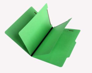 15 Pt Green Classification Folders, 2/5 Cut Top Tab, Letter, 2 Dividers (Box of 25)