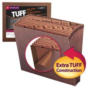 Smead 70488 TUFF Expanding File, Monthly (Jan.-Dec.), 12 Pockets, 12" W x 10" H, Redrope-Printed Stock, 5/Box