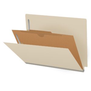18 Pt. Manila Classification Folders, End Tab, Letter, 1 Pocket Divider, Fasteners 1 & 3 (10/Bx)