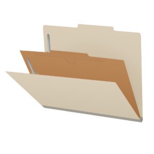 18 Pt. Manila Classification Folders, Top Tab, Letter, 1 Pocket Divider, Fasteners 1 & 3 (10/Bx)