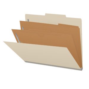 18 Pt. Manila Classification Folders, Top Tab, Letter, 2 Pocket Dividers, Fasteners 1 & 3 (10/Bx)