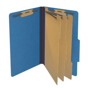 25 Pt. Pressboard Classification Folders, Top Tab, Legal, 3 Dividers, Fasteners 1 & 3, 14 Colors (10/Bx)
